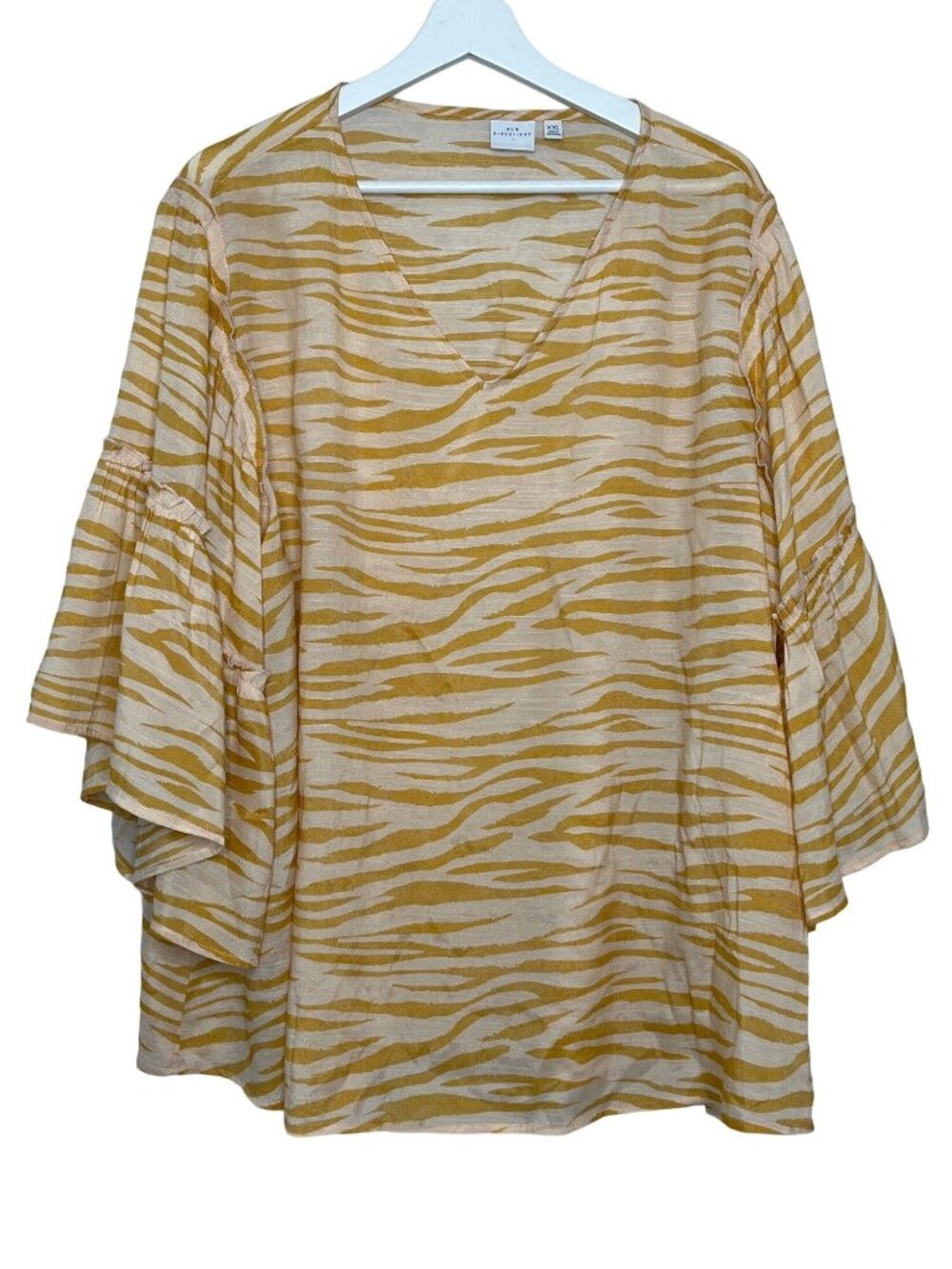 New Directions Womens XXL Zebra Print Blouse Bell Sleeve Boho Tunic Top